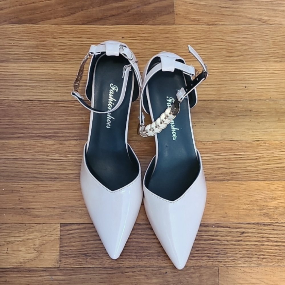 Beige Kitten Heels With Ankle Strap